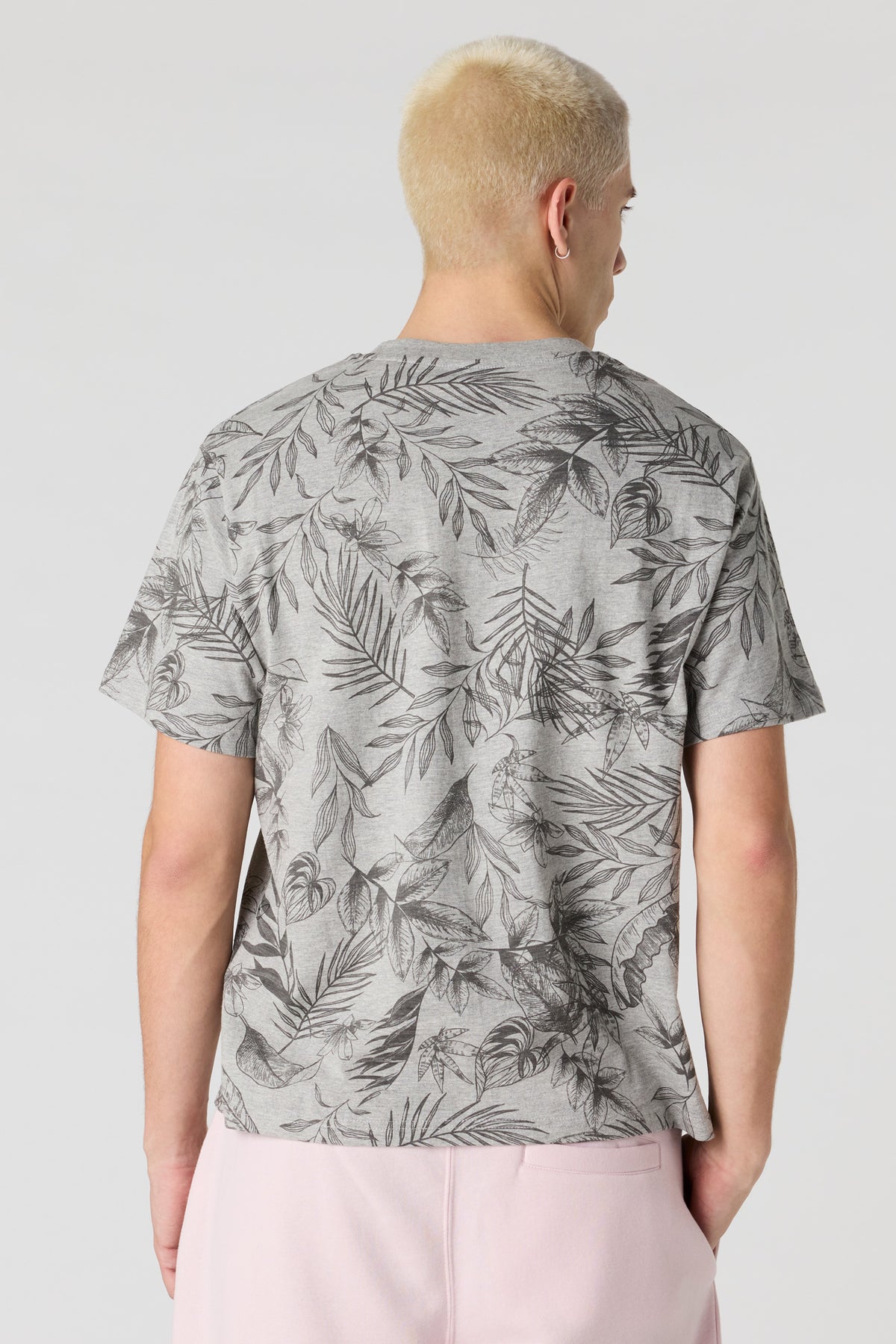 Alt View 2. Leaf Print T-Shirt - Heather Grey