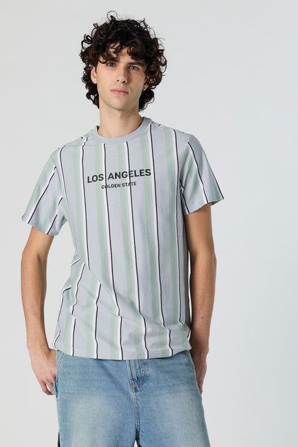 T-shirt rayé avec motif brodé Los Angeles