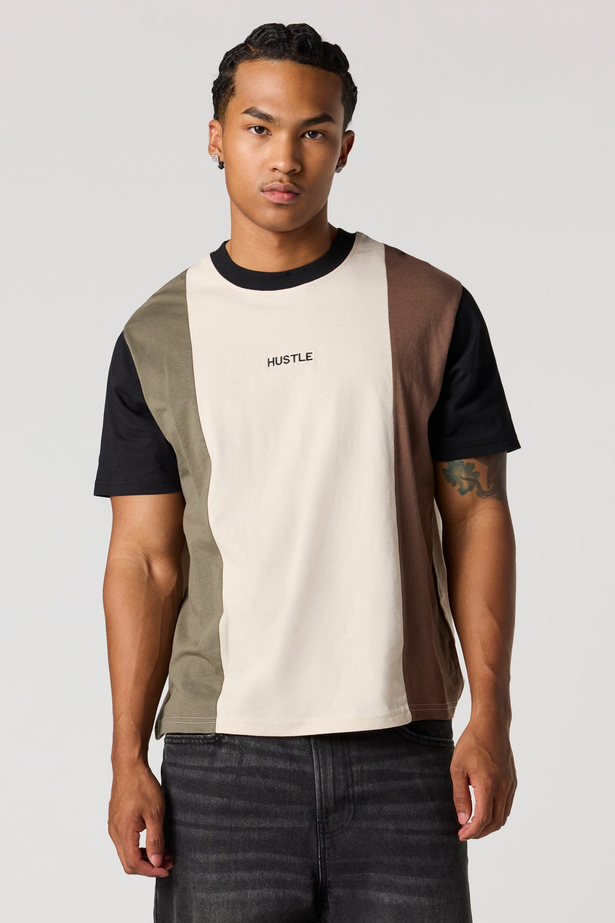 Colourblock Embroidered T-Shirt - Natural