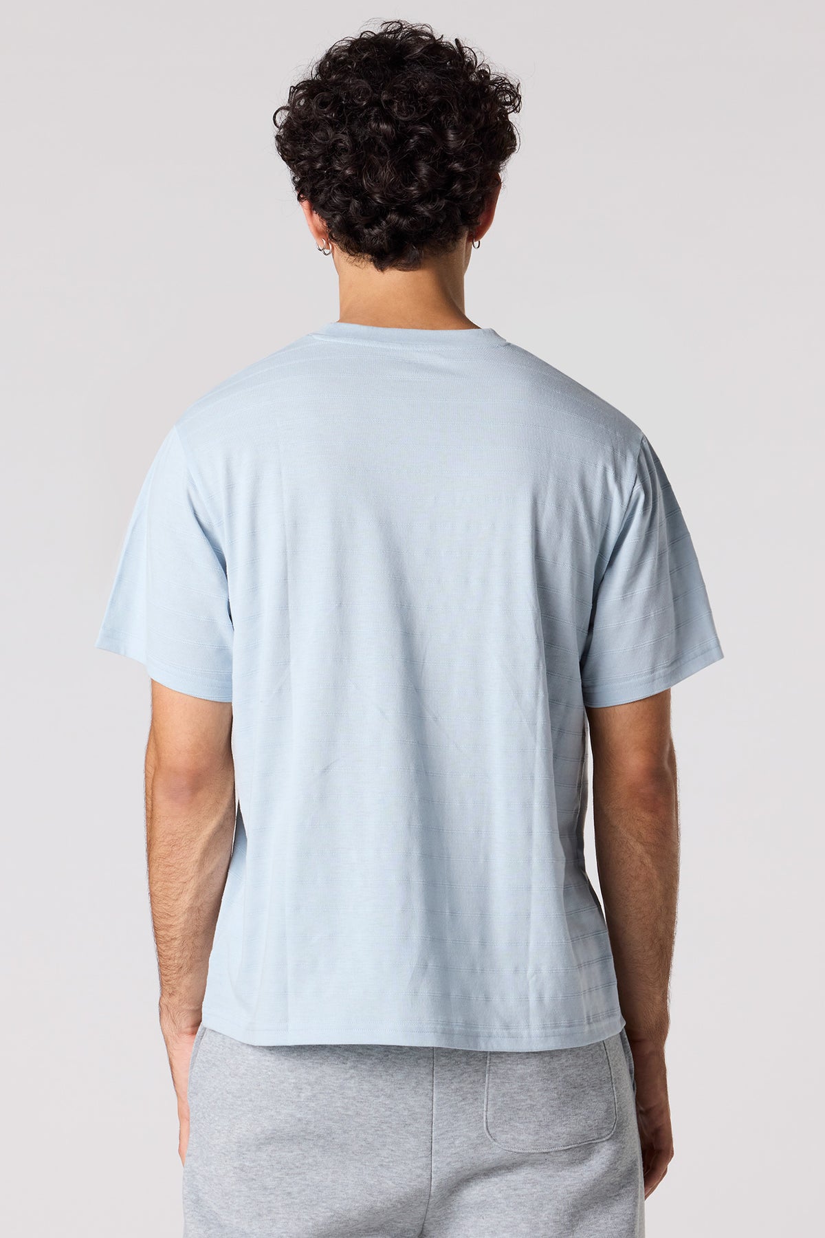 Alt View 2. Premium Heavyweight Cotton Textured Stripe T-Shirt - Light Blue