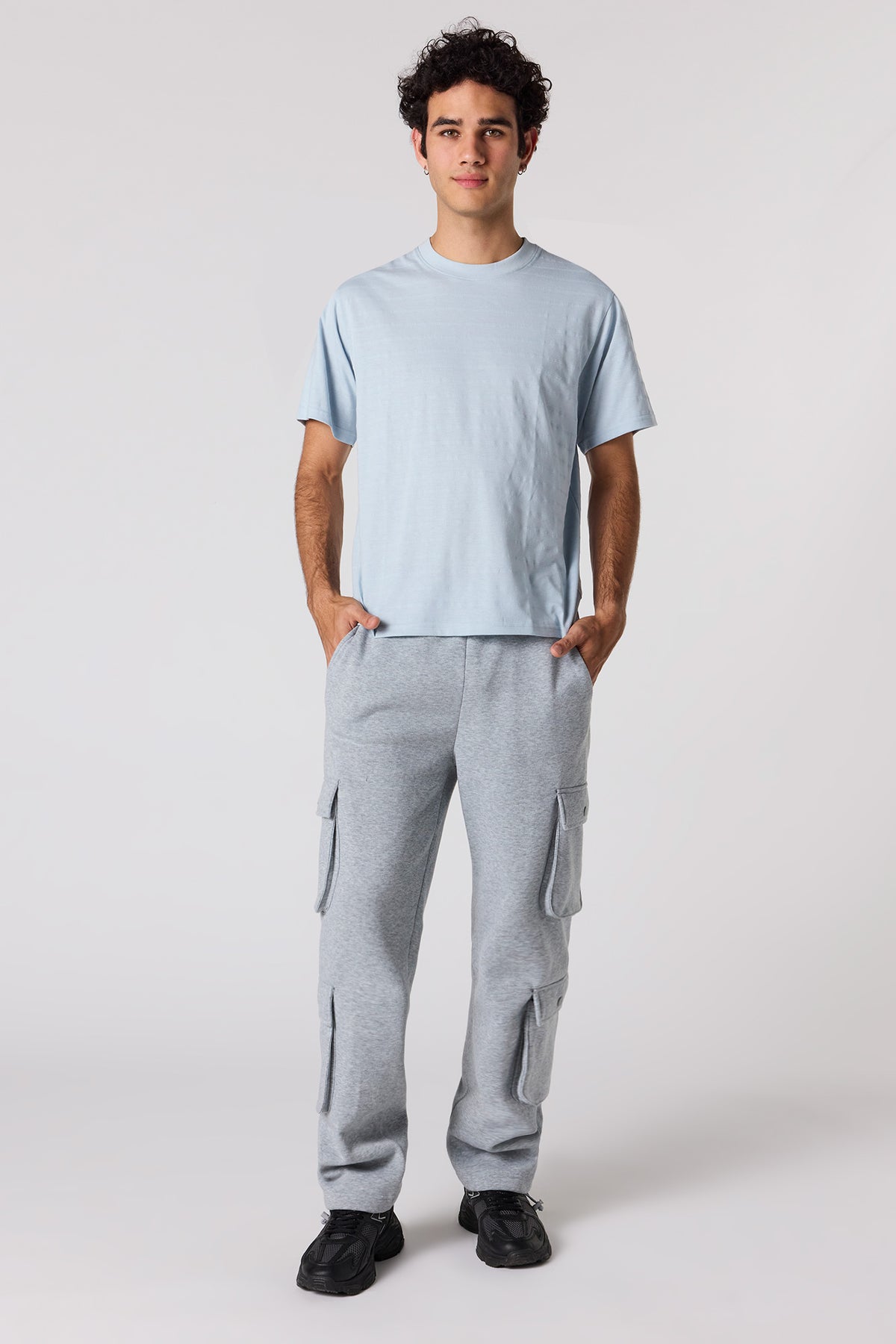Alt View 3. Premium Heavyweight Cotton Textured Stripe T-Shirt - Light Blue