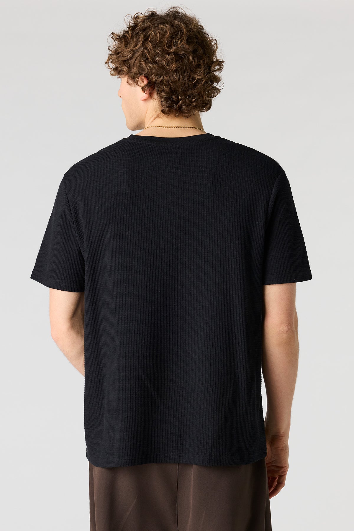 Alt View 2. Waffle Knit Henley T-Shirt - Black