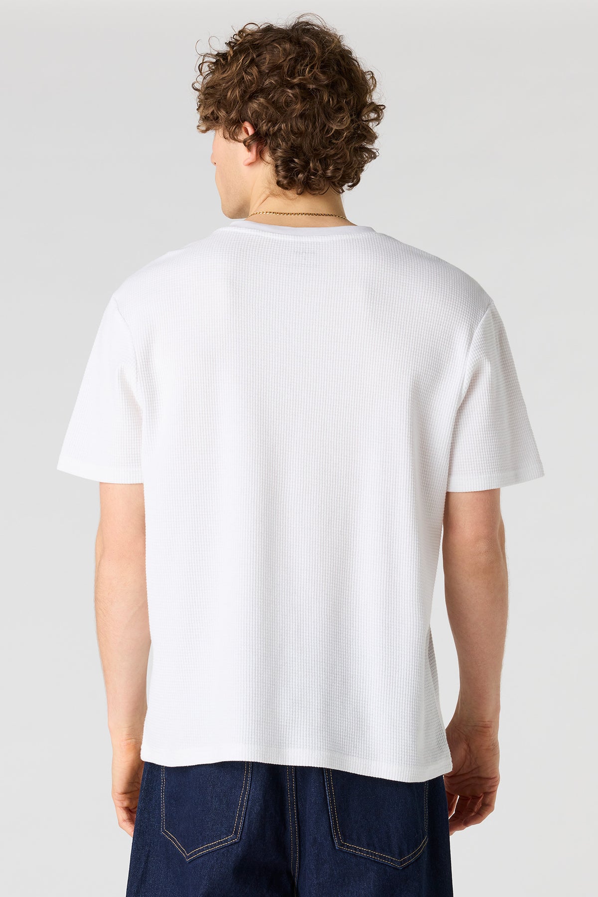 Alt View 2. Waffle Knit Henley T-Shirt - White