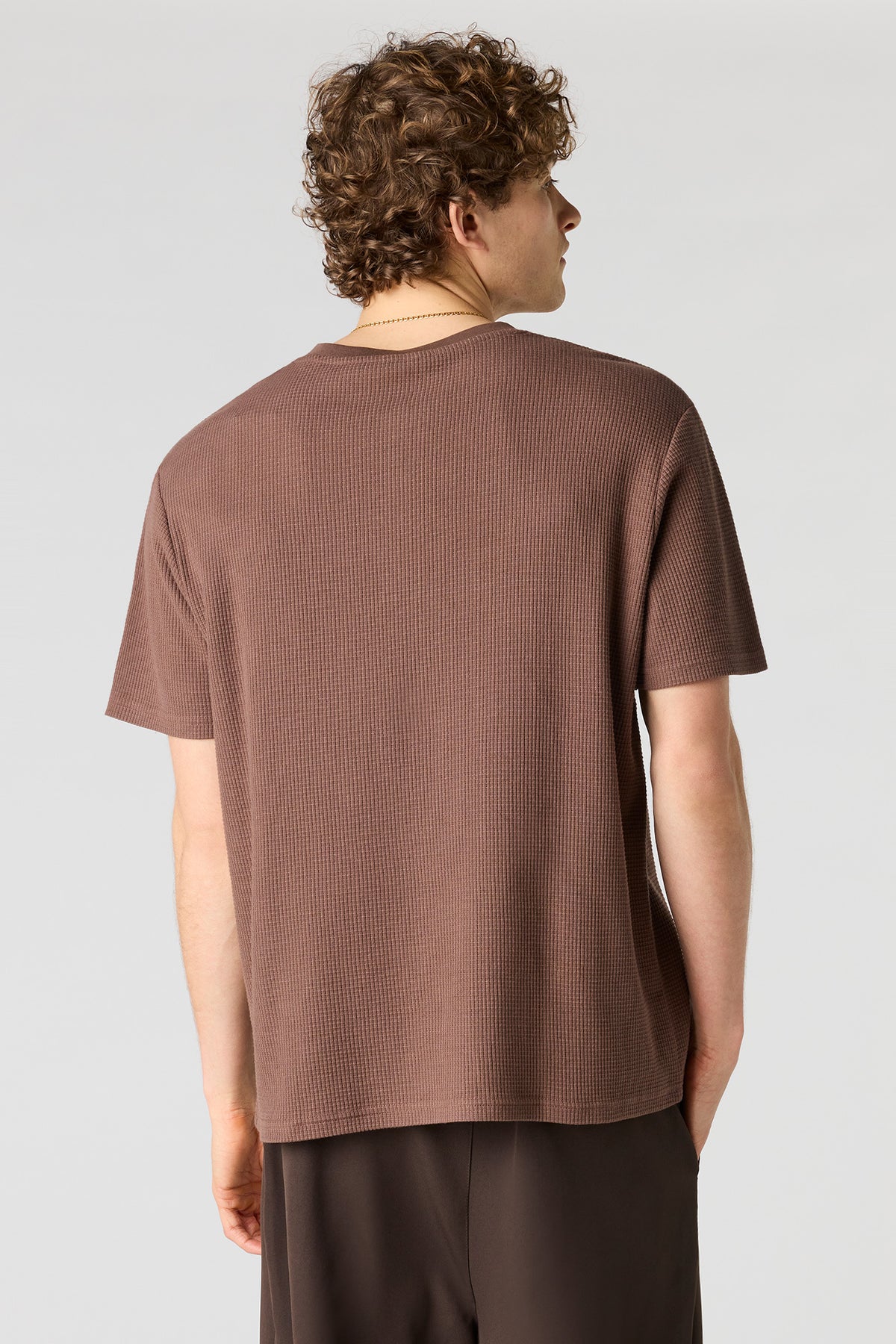 Alt View 2. Waffle Knit Henley T-Shirt - Brown