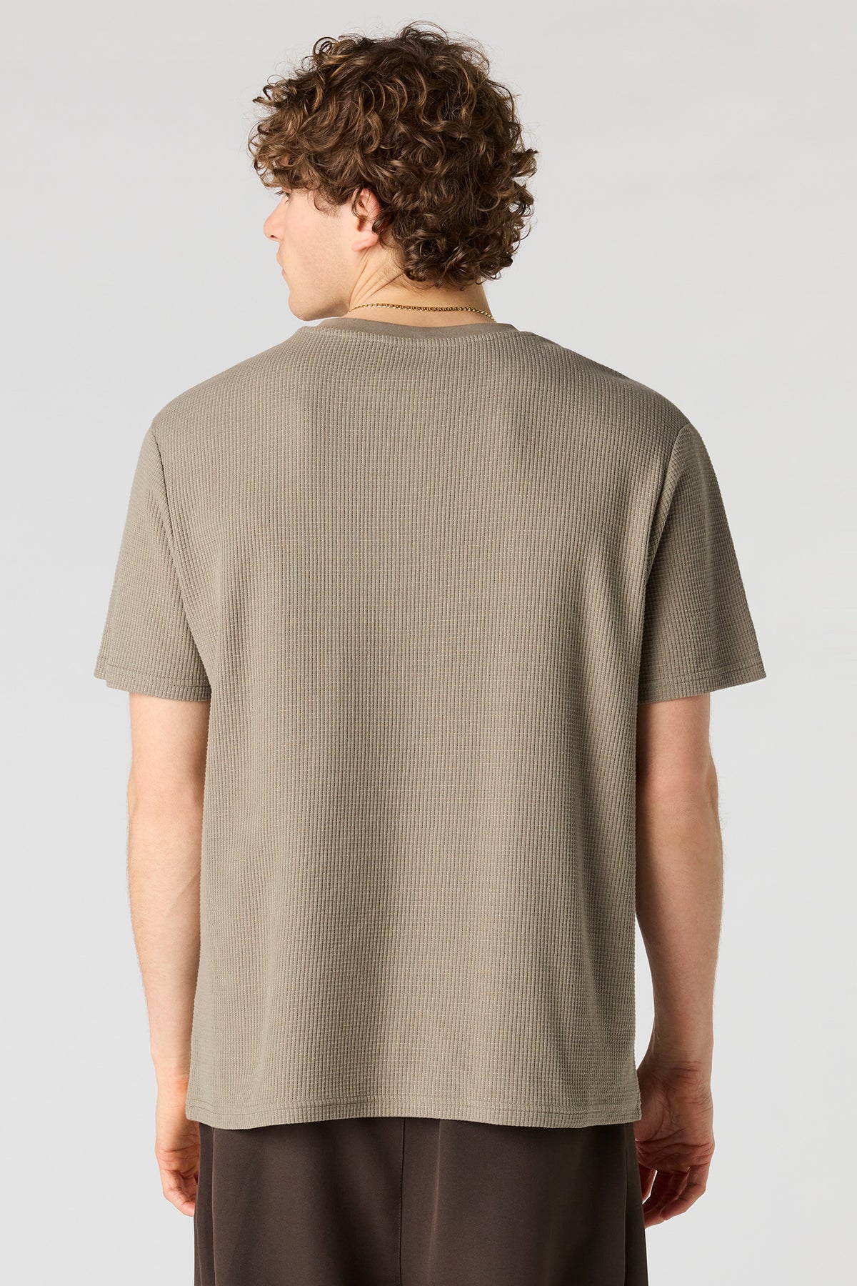 Alt View 2. Waffle Knit Henley T-Shirt - Dark Green