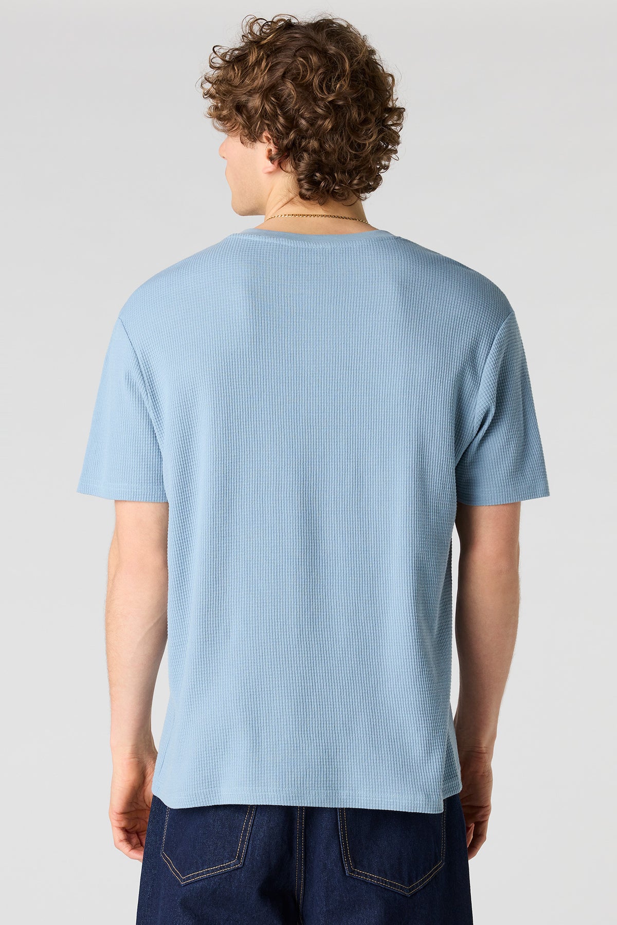 Alt View 2. Waffle Knit Henley T-Shirt - Blue
