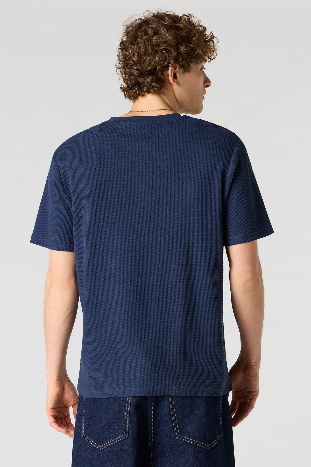 Alt View 2. Waffle Knit Henley T-Shirt - Navy