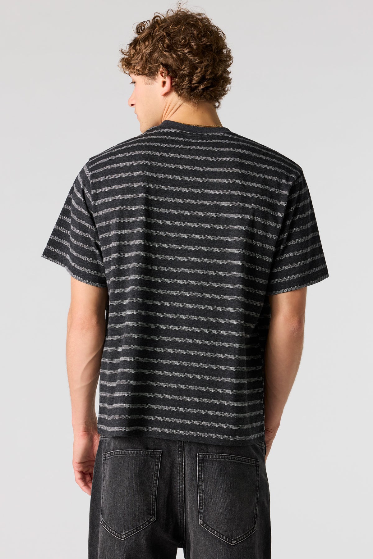Alt View 2. Premium Heavyweight Cotton Jacquard Striped T-Shirt - Charcoal