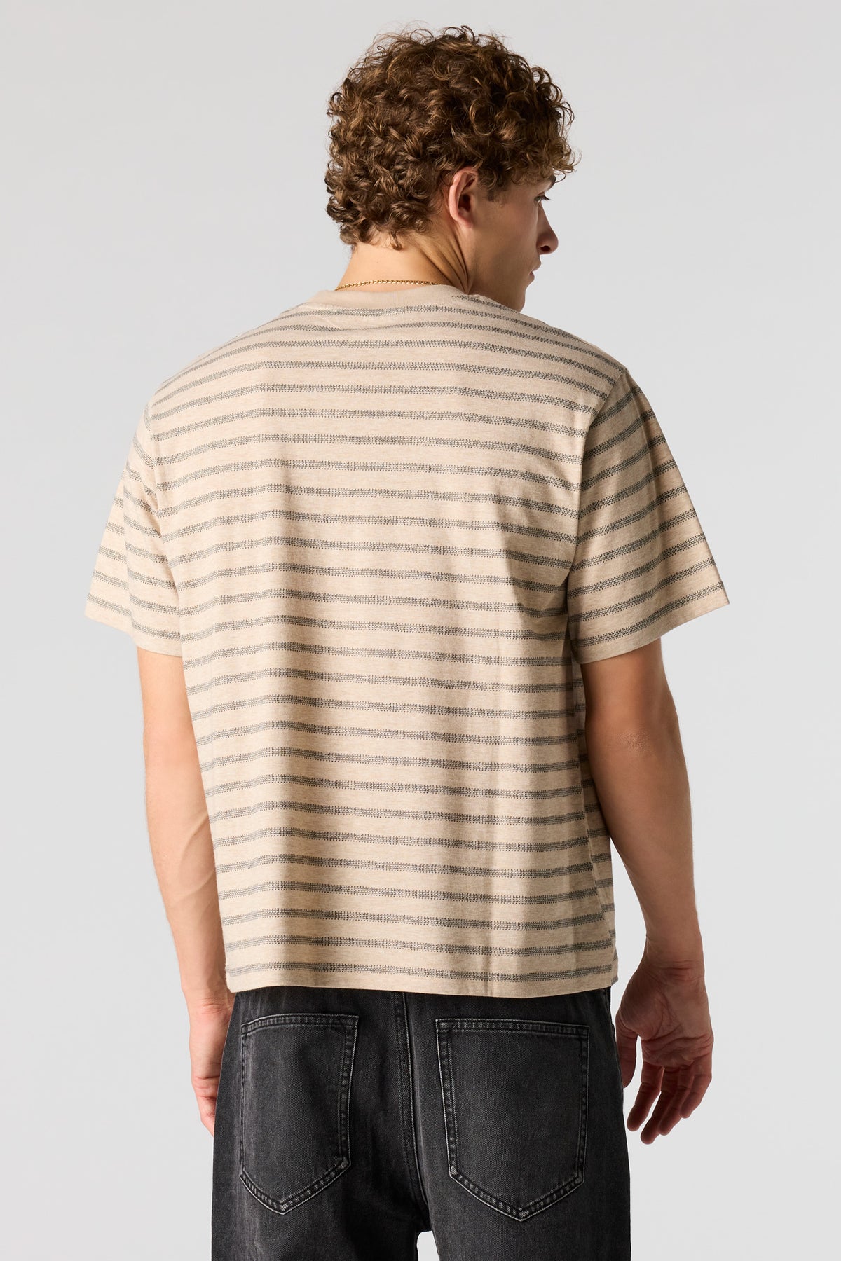 Alt View 2. Premium Heavyweight Cotton Jacquard Striped T-Shirt - Light Brown