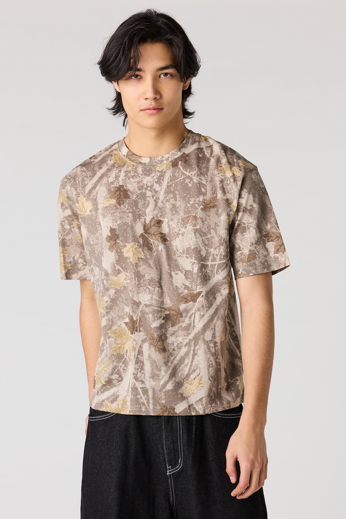 Camo Print Crewneck T-Shirt - Natural