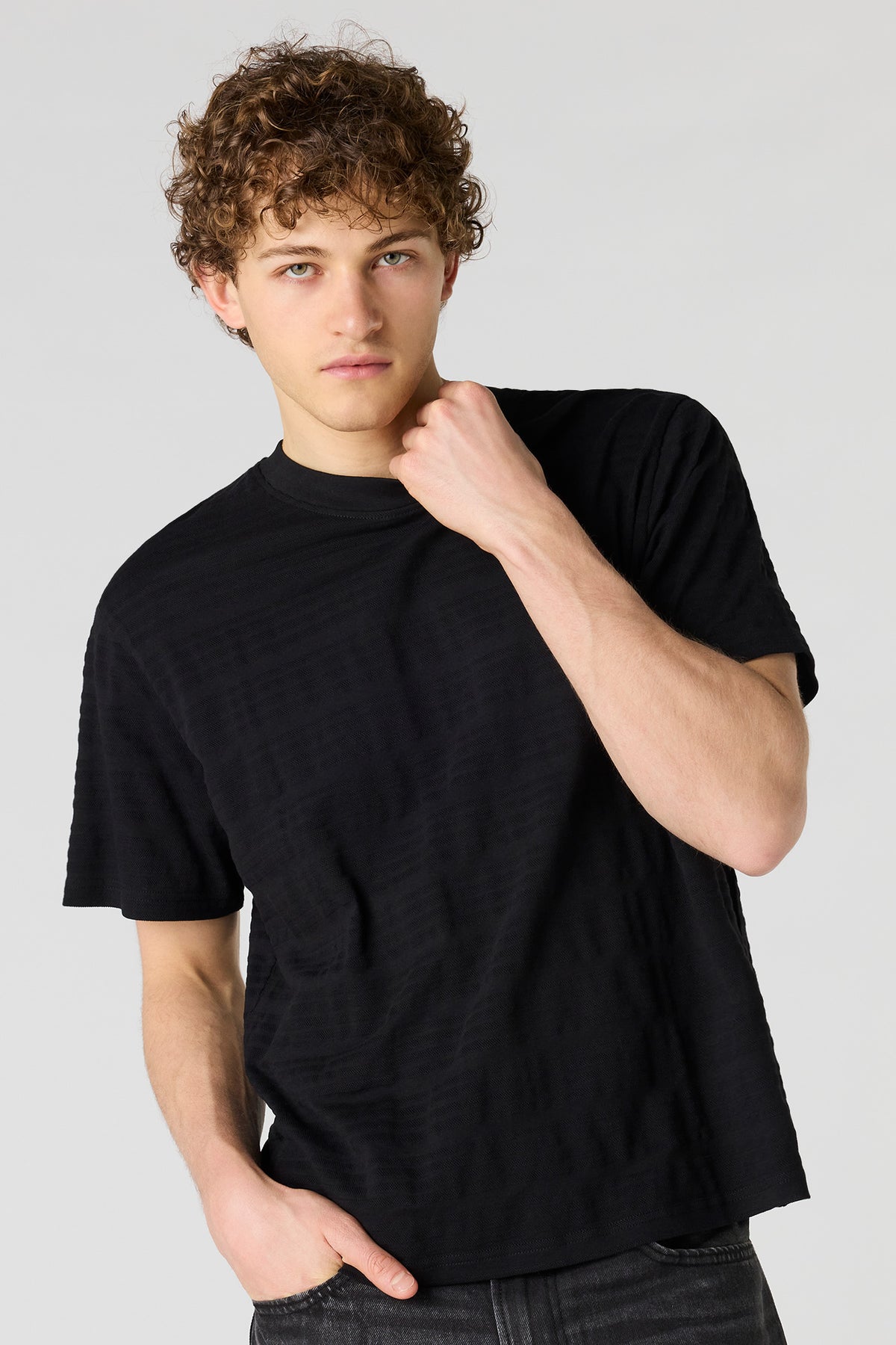 Textured Striped T-Shirt - Black