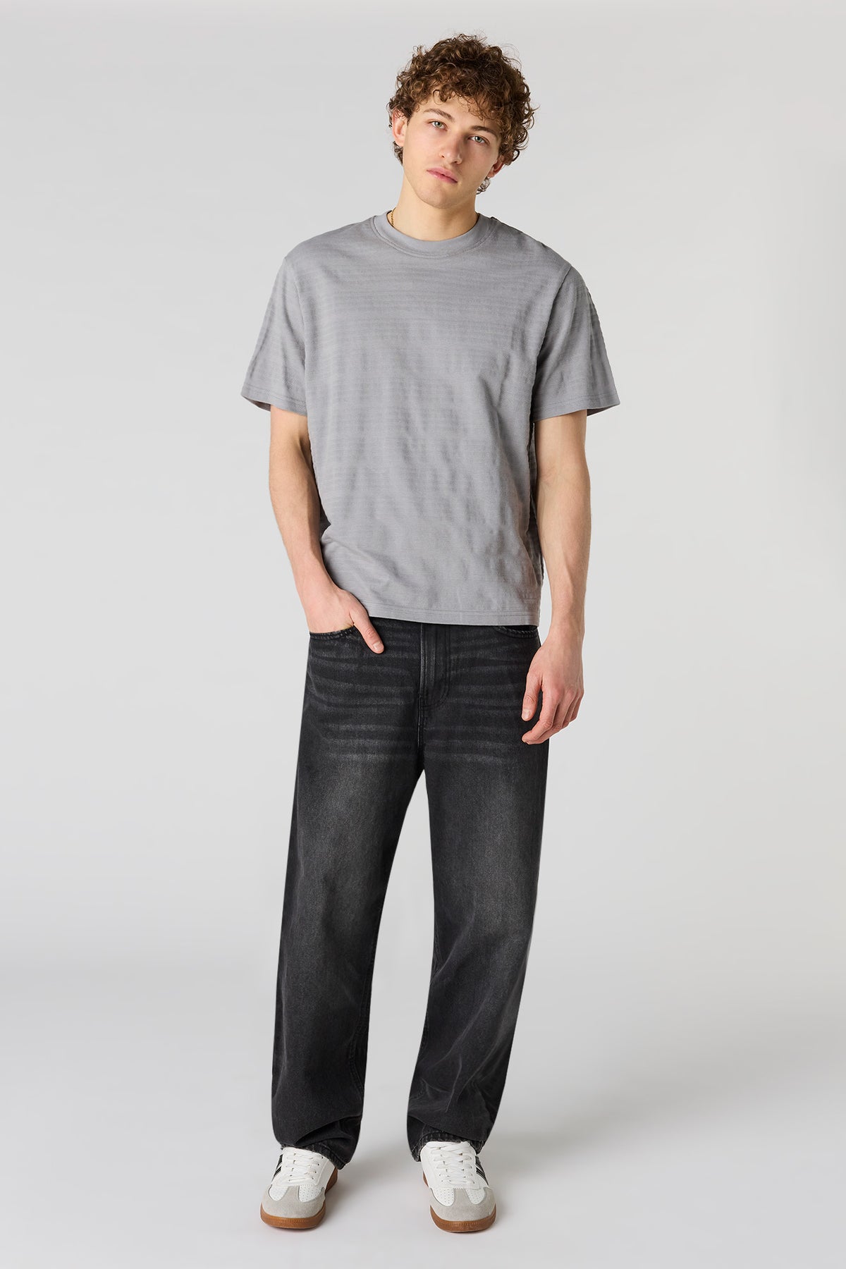 Alt View 3. Textured Striped T-Shirt - Heather Grey