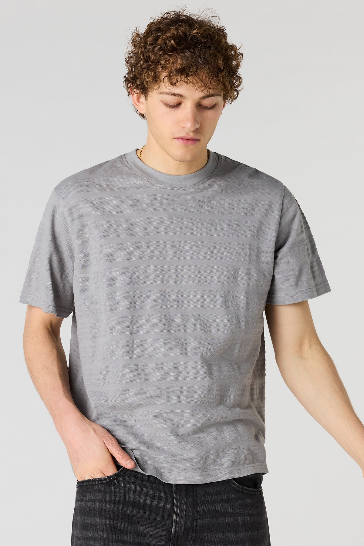 Textured Striped T-Shirt - Heather Grey
