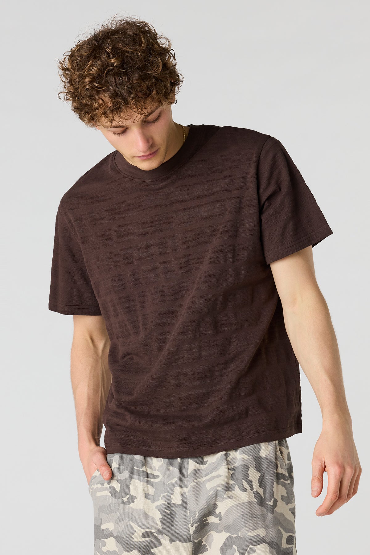 Textured Striped T-Shirt - Brown