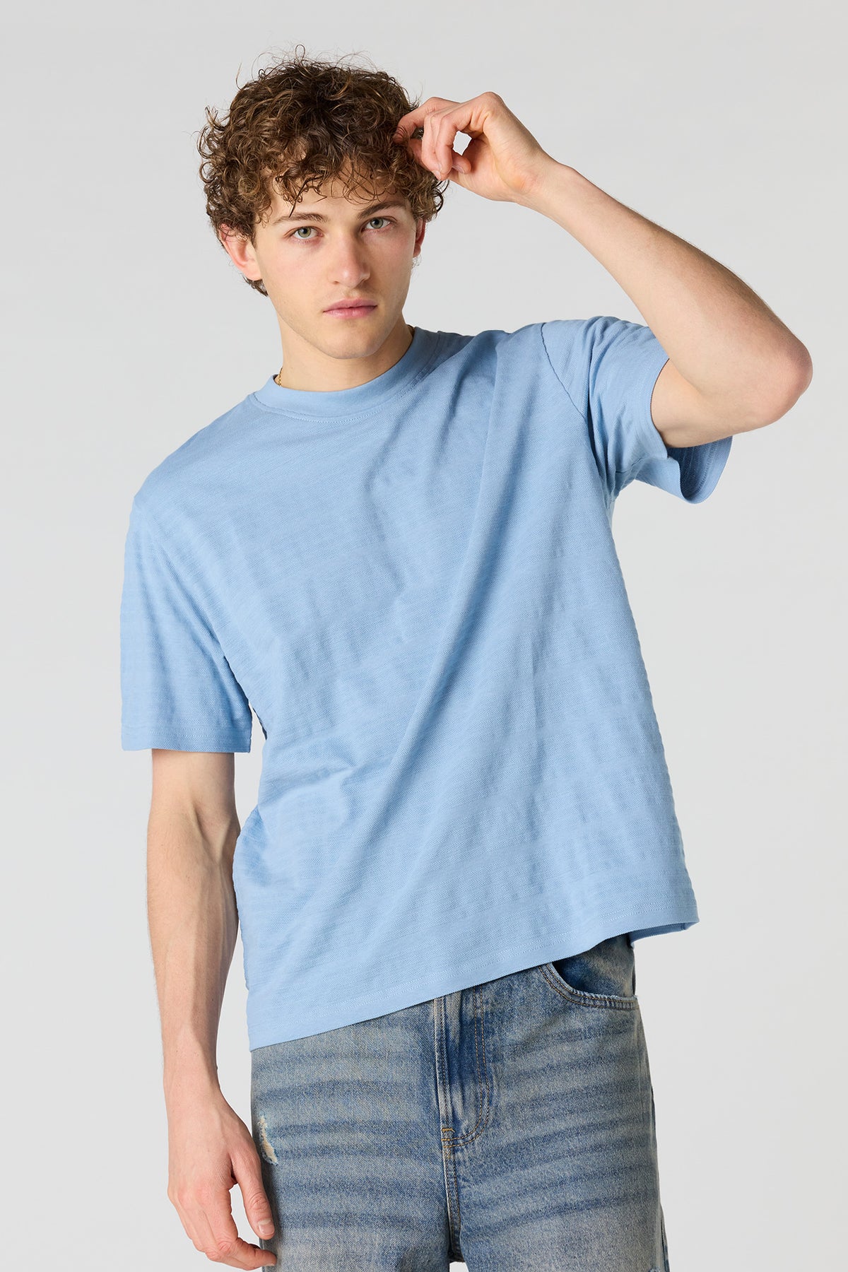Textured Striped T-Shirt - Blue