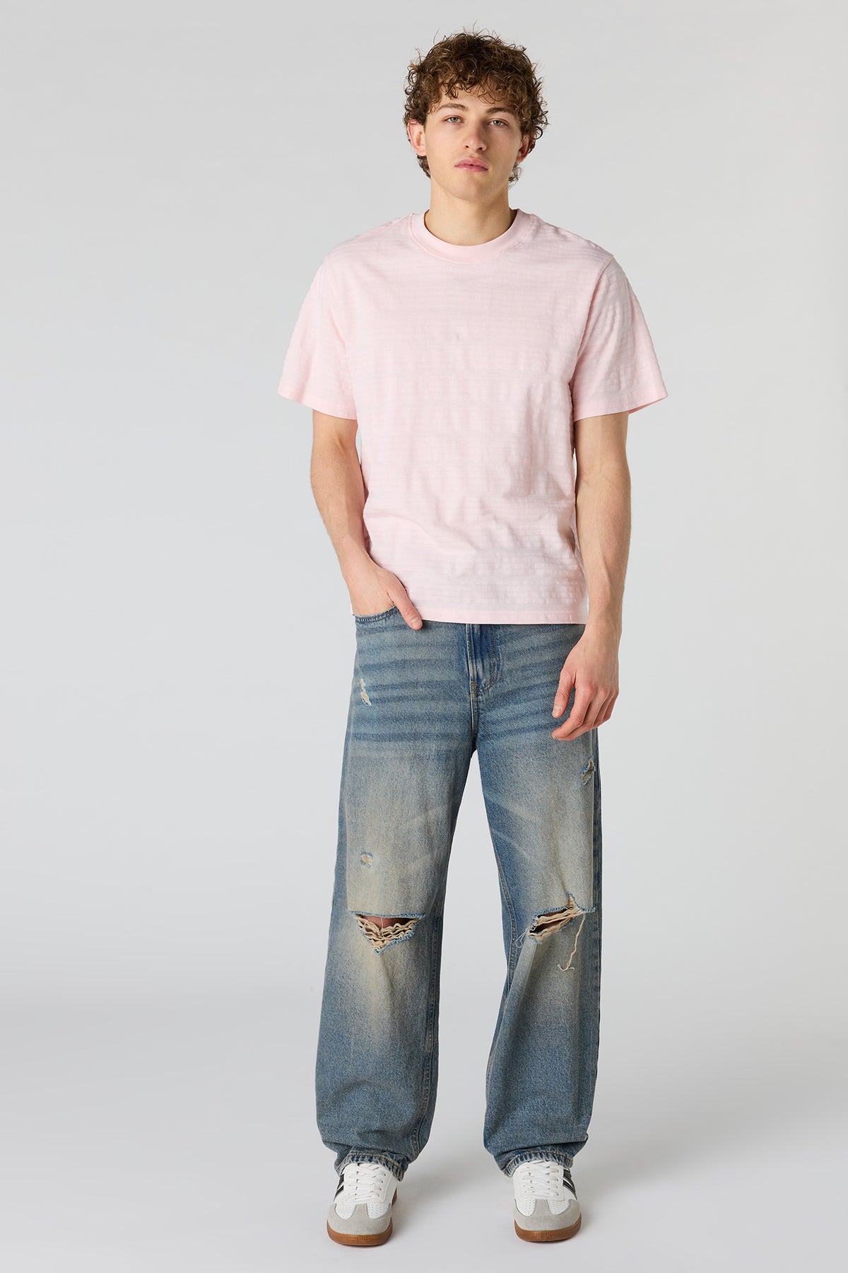 Alt View 3. Textured Striped T-Shirt - Pink