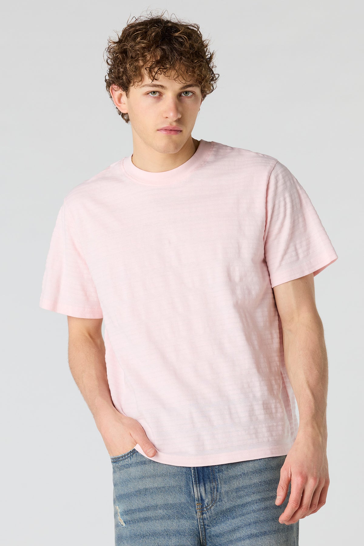 Textured Striped T-Shirt - Pink
