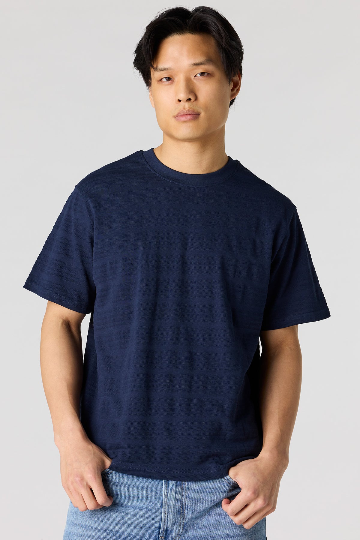 Textured Striped T-Shirt - Navy