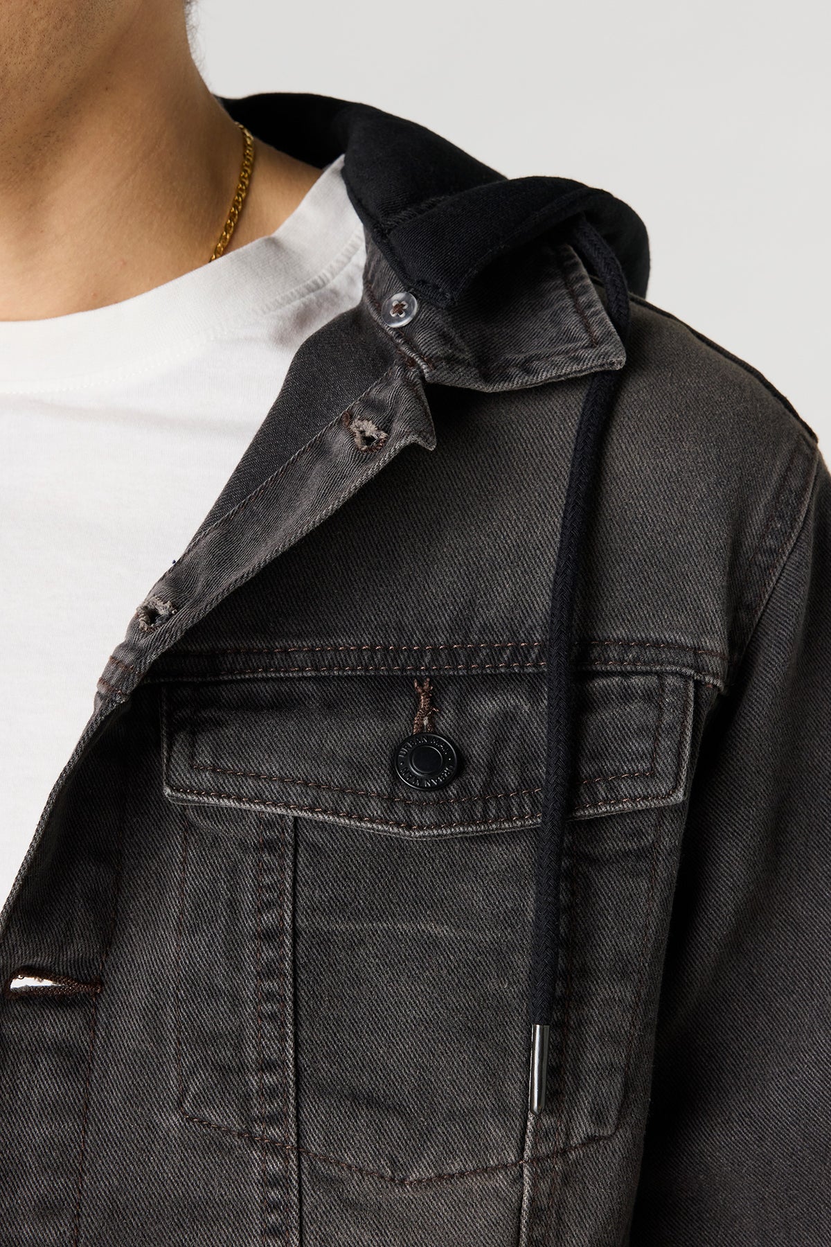 Alt View 4. Denim Jacket with Fleece Hood - Black