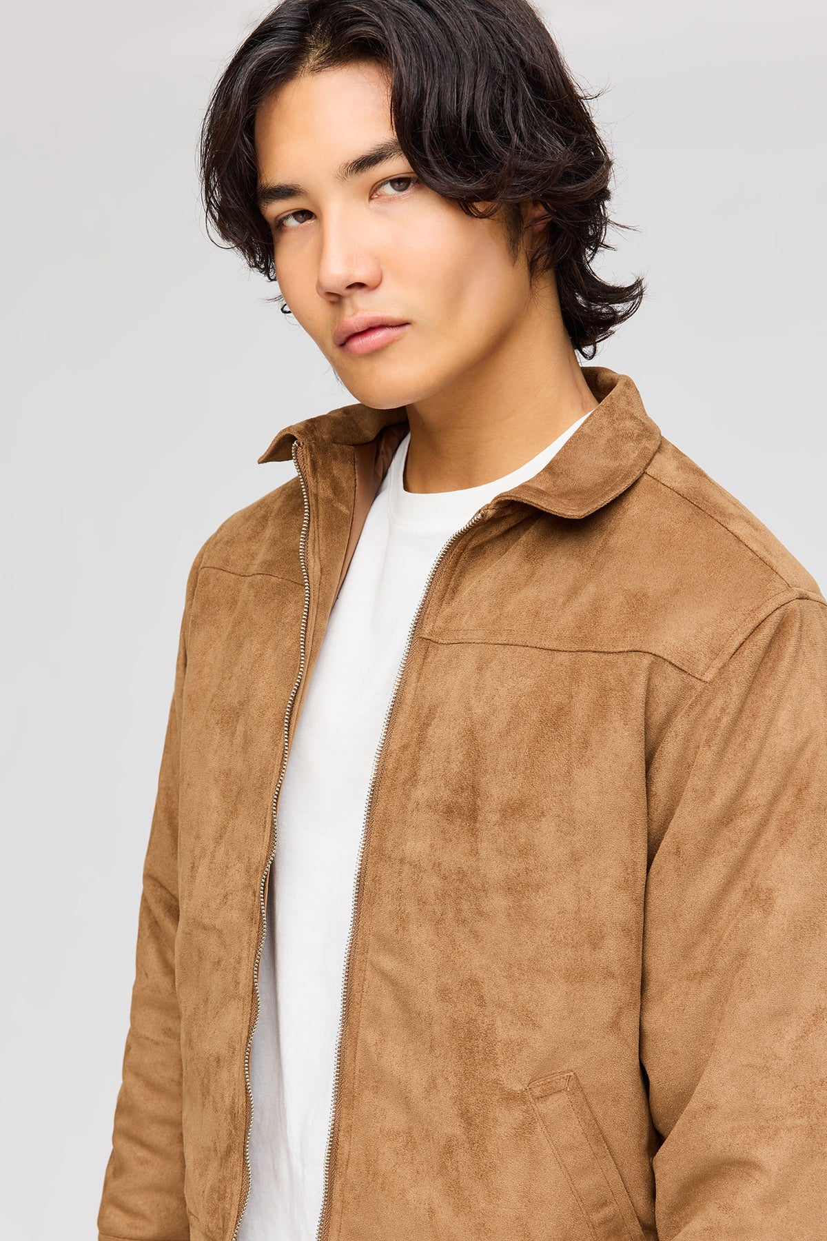 Alt View 4. Faux Suede Bomber Jacket - Camel