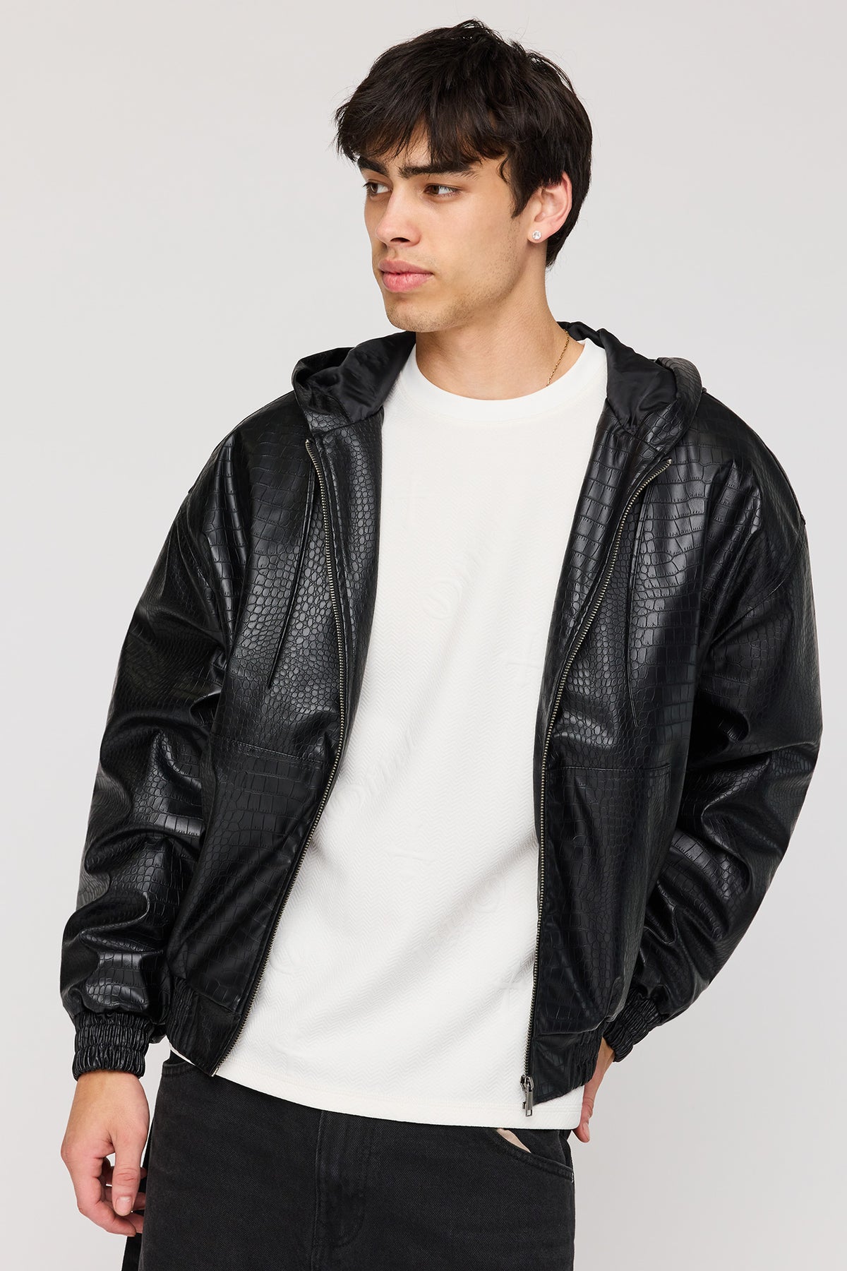 Blouson aviateur en similicuir de crocodile