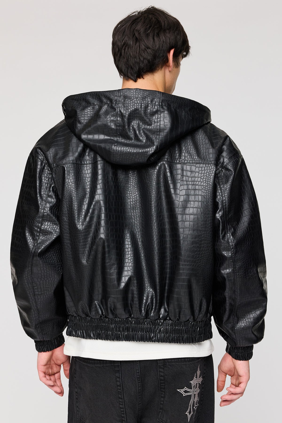 Vue alternative 2. Blouson aviateur en similicuir de crocodile