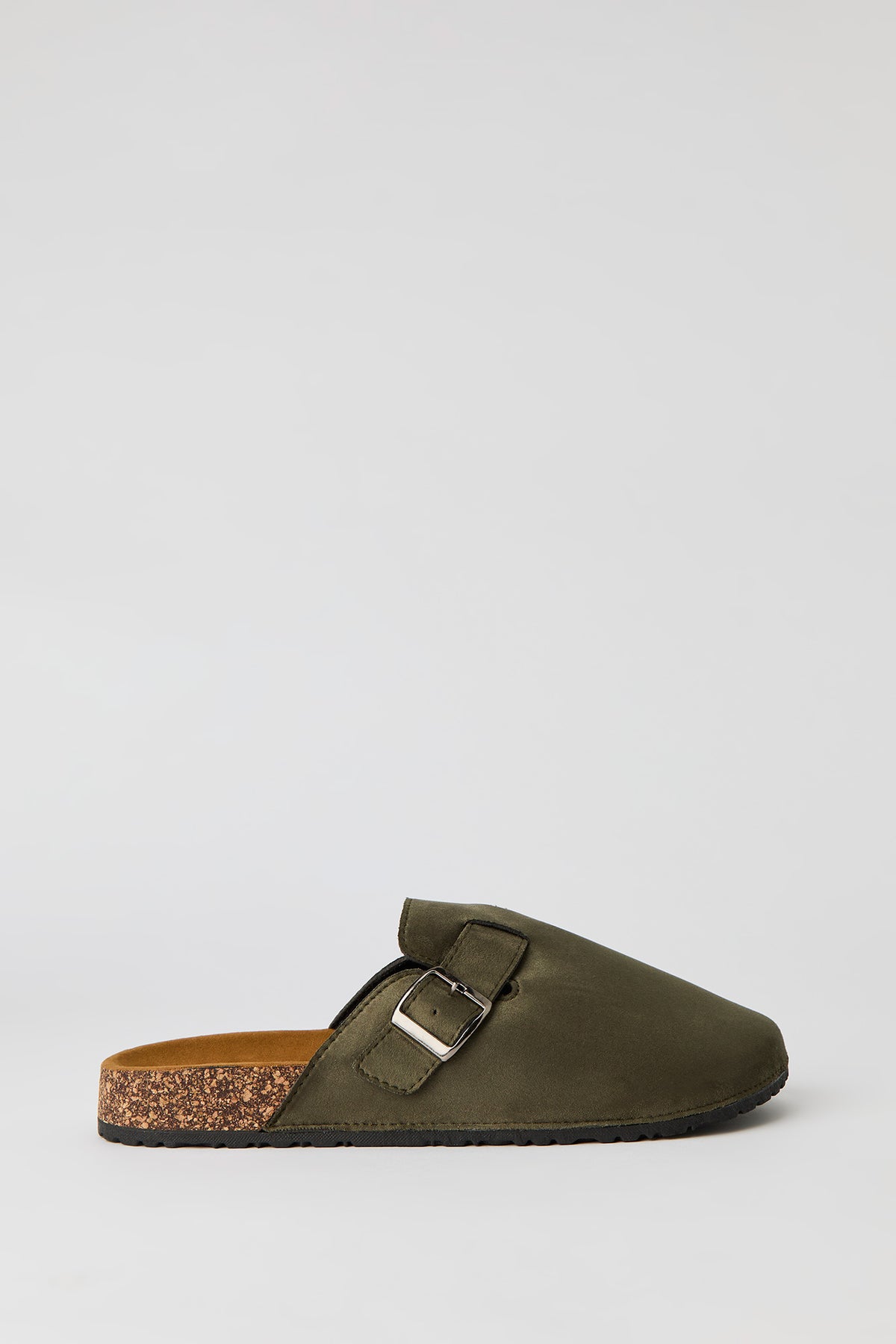Faux Suede Clog Sandal - Dark Green