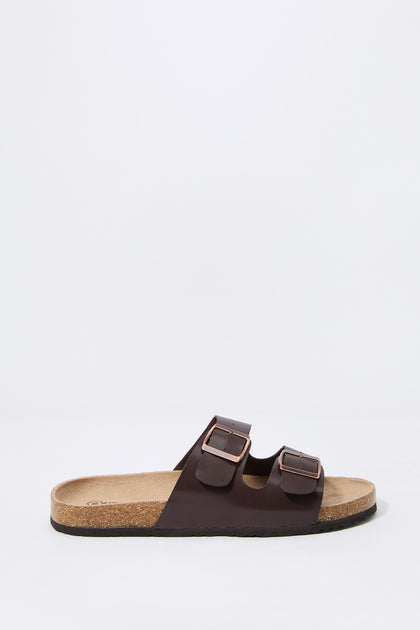 Faux Leather Buckled Cork Sandal