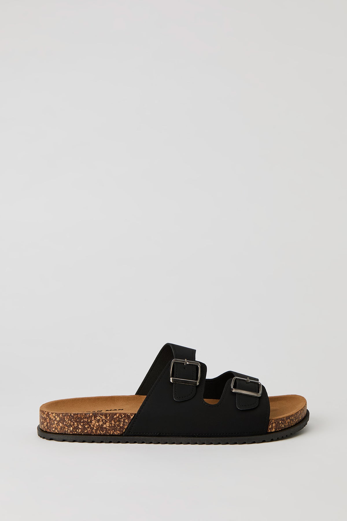 Double Buckle Cork Sandal - Black