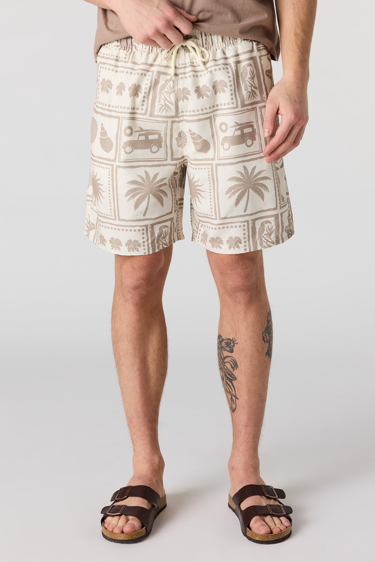 Printed Swim Short - Beige
