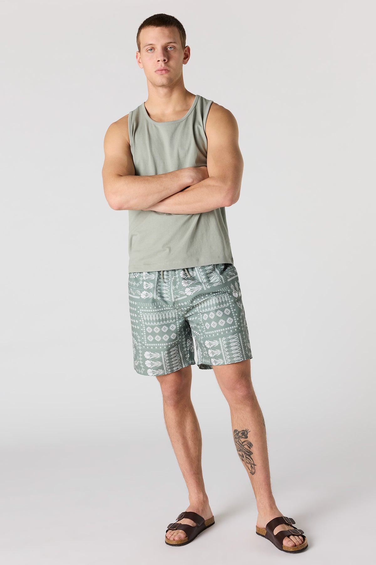 Alt View 2. Printed Swim Short - Green