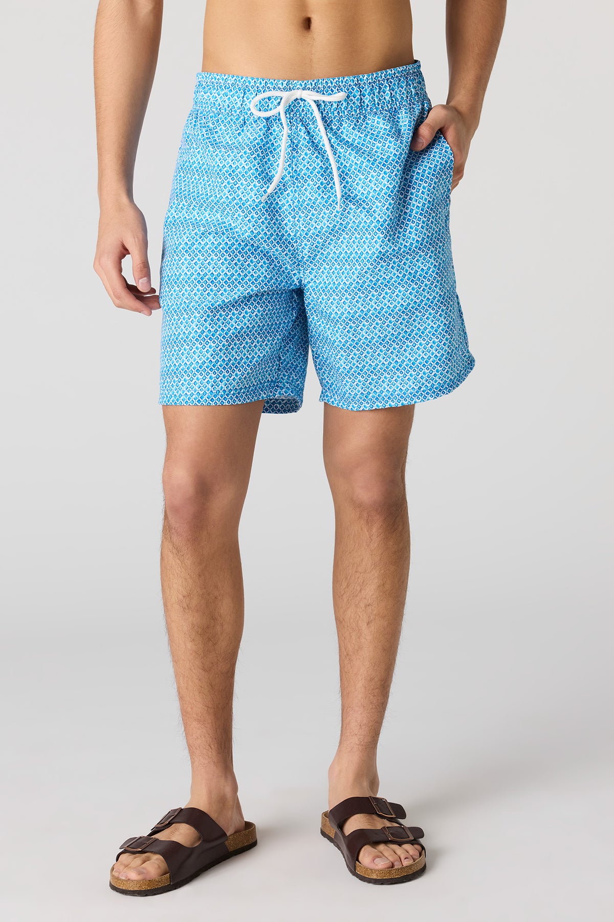 Printed Drawstring Swim Short - Blue