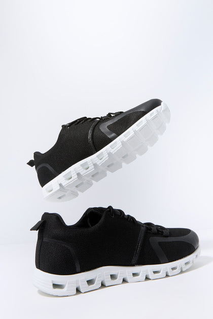 Black Knit Lace Up Running Shoe