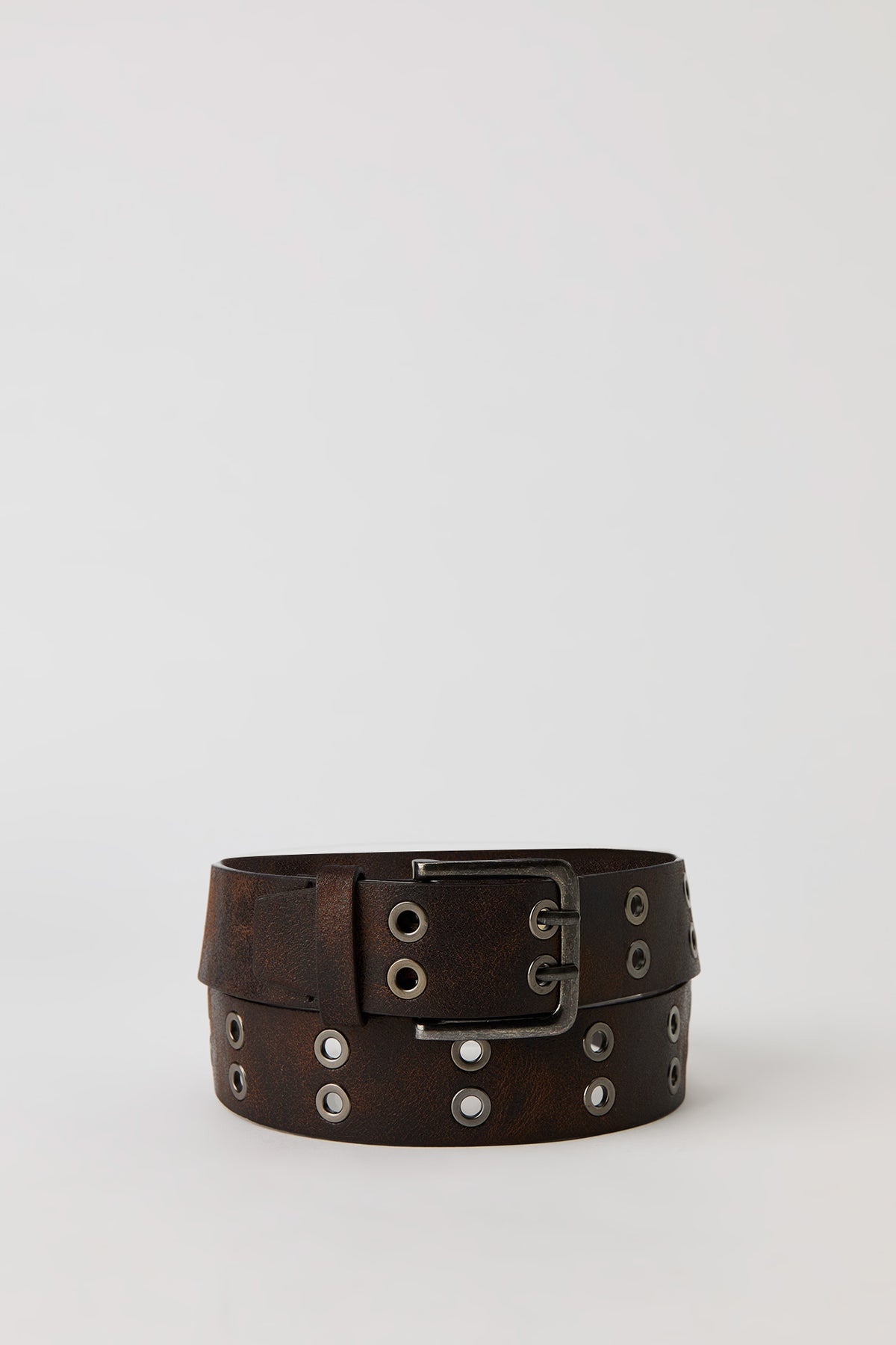 Faux Leather Double Grommet Belt - Brown