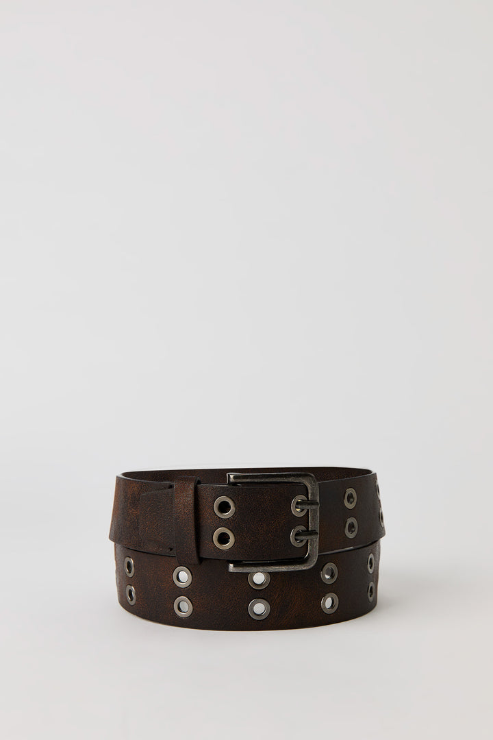 Faux Leather Double Grommet Belt