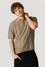 Textured Striped Polo Top