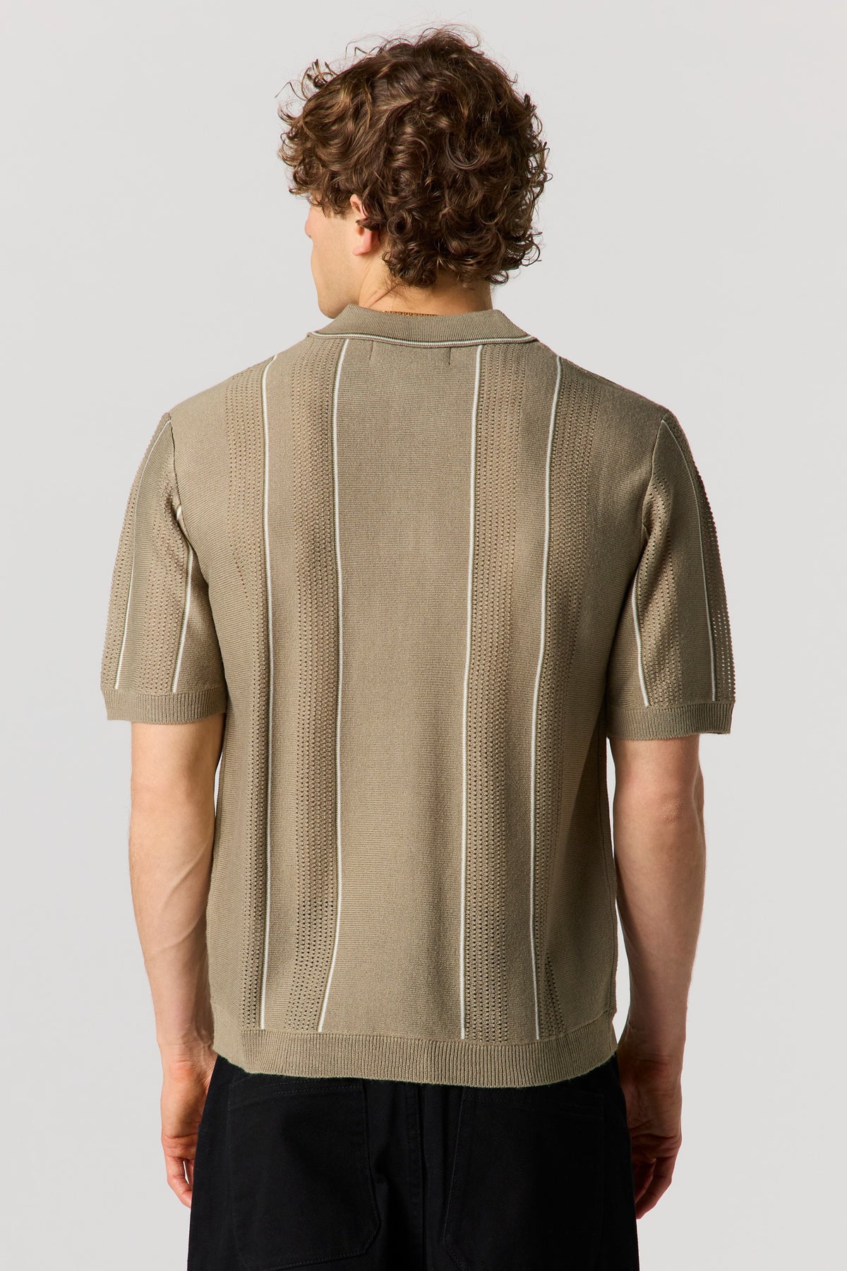 Alt View 2. Textured Striped Polo Top - Sage