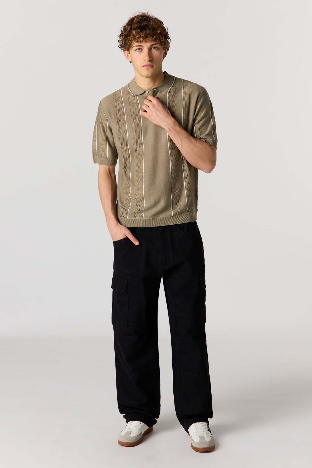 Alt View 3. Textured Striped Polo Top - Sage