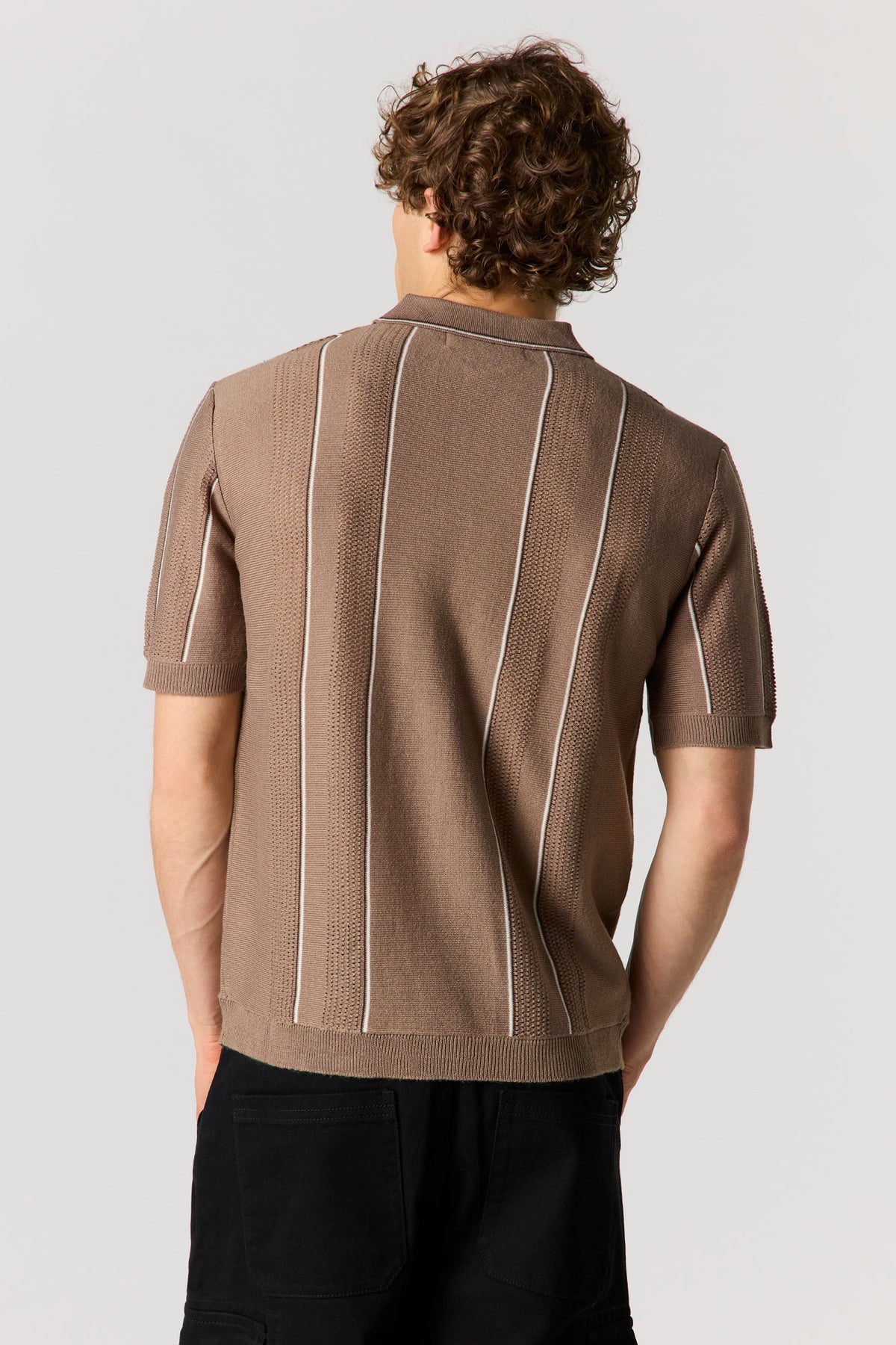 Alt View 2. Textured Striped Polo Top - Taupe