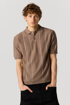 Textured Striped Polo Top