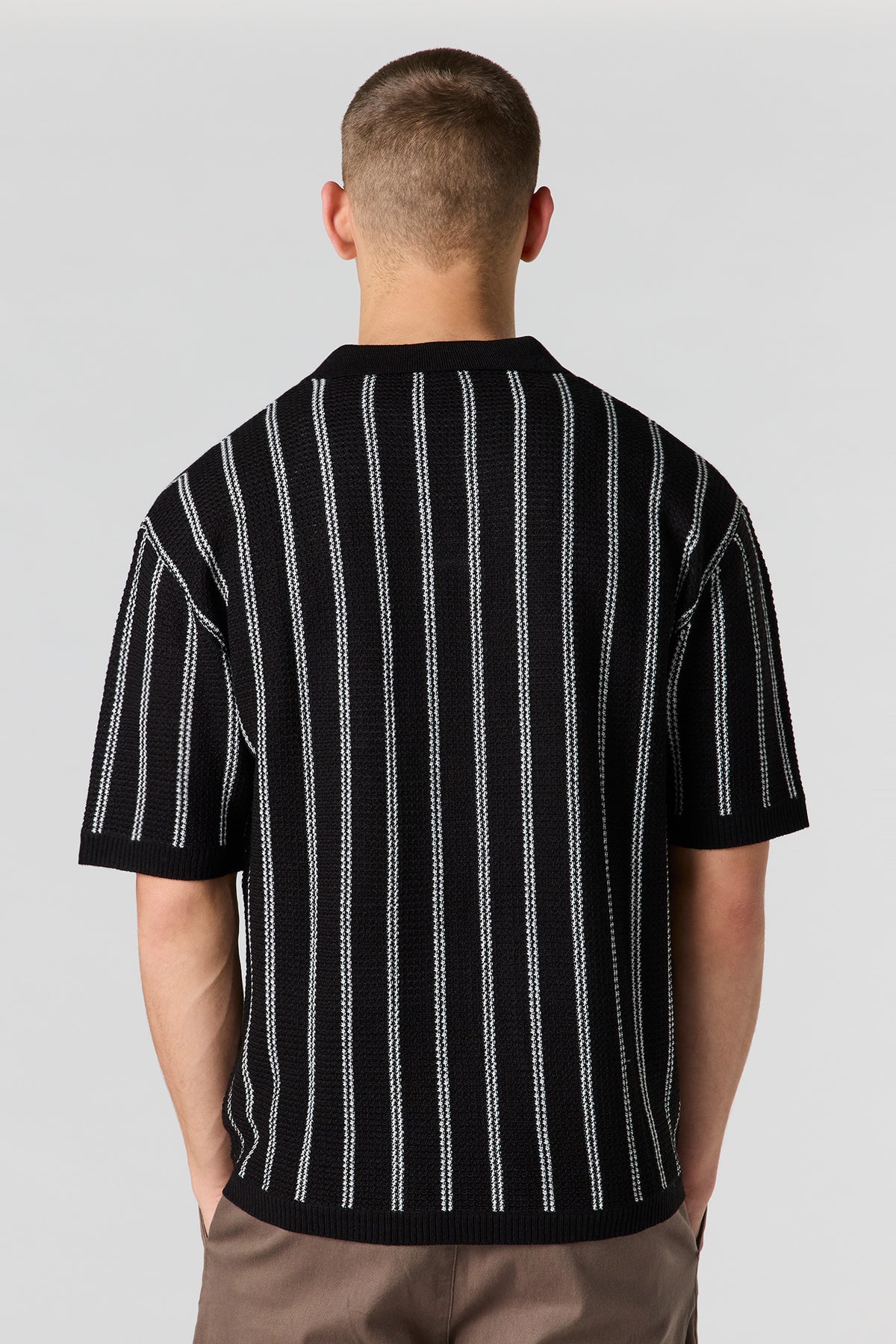 Alt View 2. Textured Knit Johnny Collar Polo - Taupe