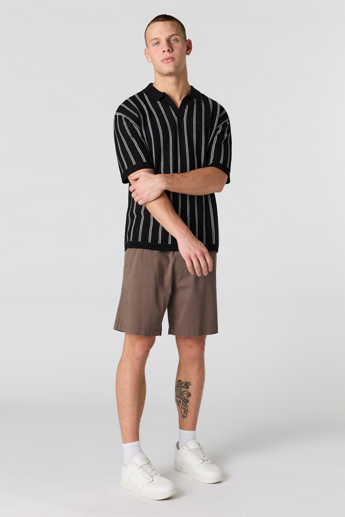 Alt View 3. Textured Knit Johnny Collar Polo - Taupe