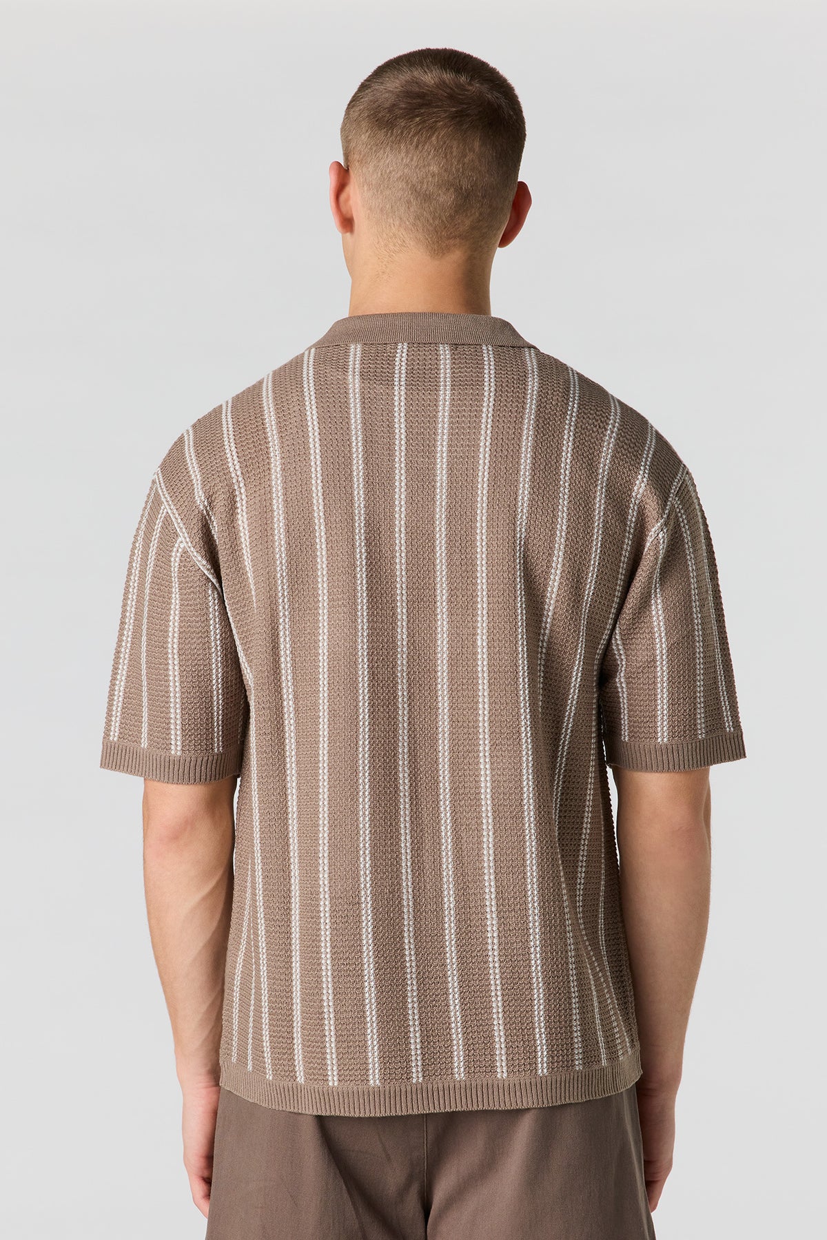 Alt View 2. Textured Knit Johnny Collar Polo - Taupe