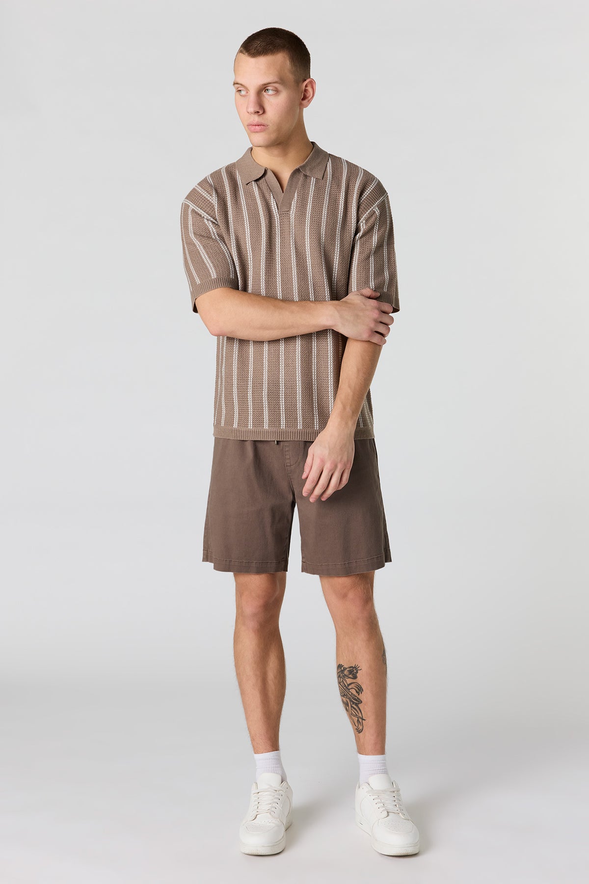 Alt View 3. Textured Knit Johnny Collar Polo - Taupe