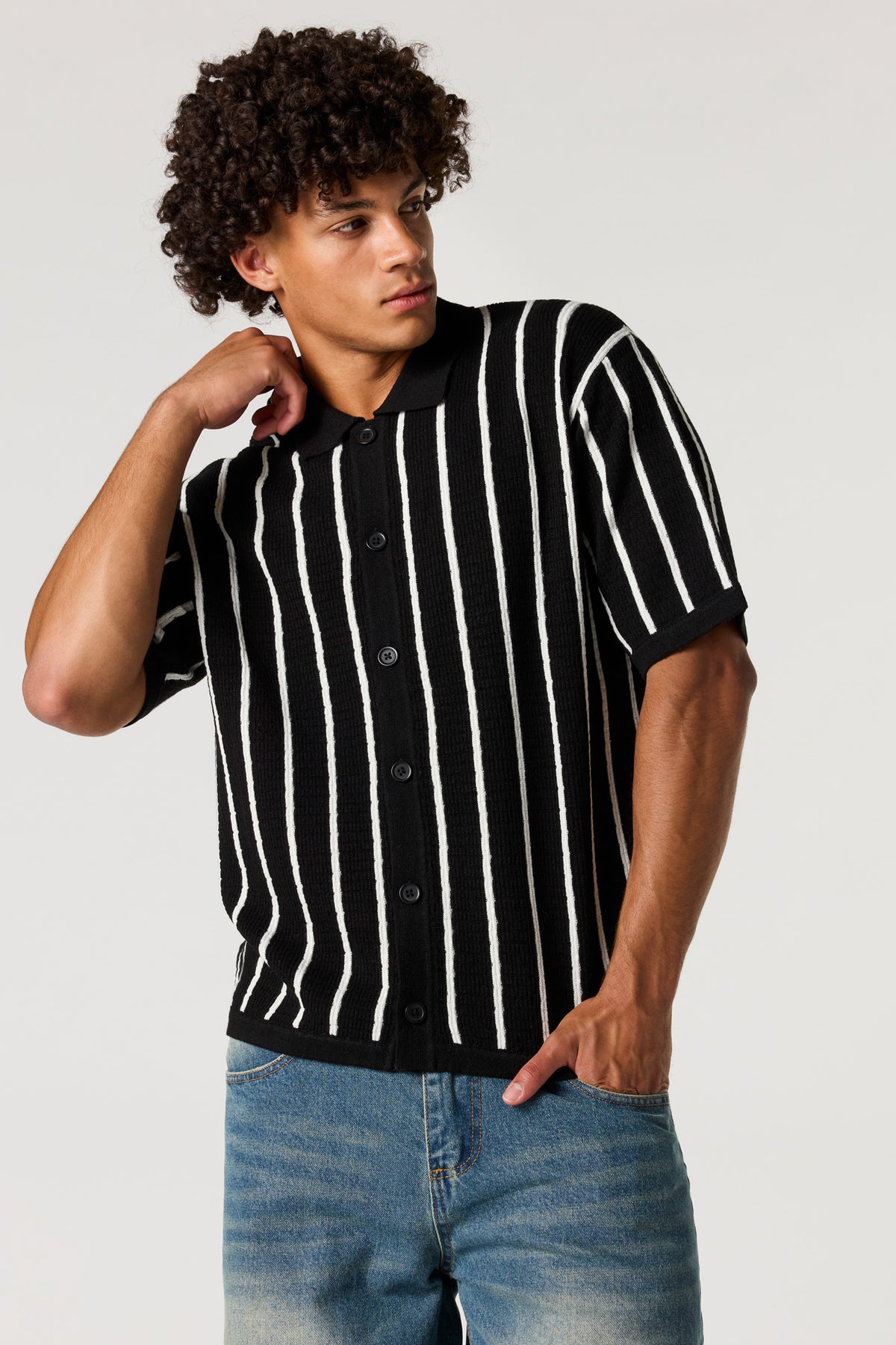 Haut carré boutonné en tricot jacquard