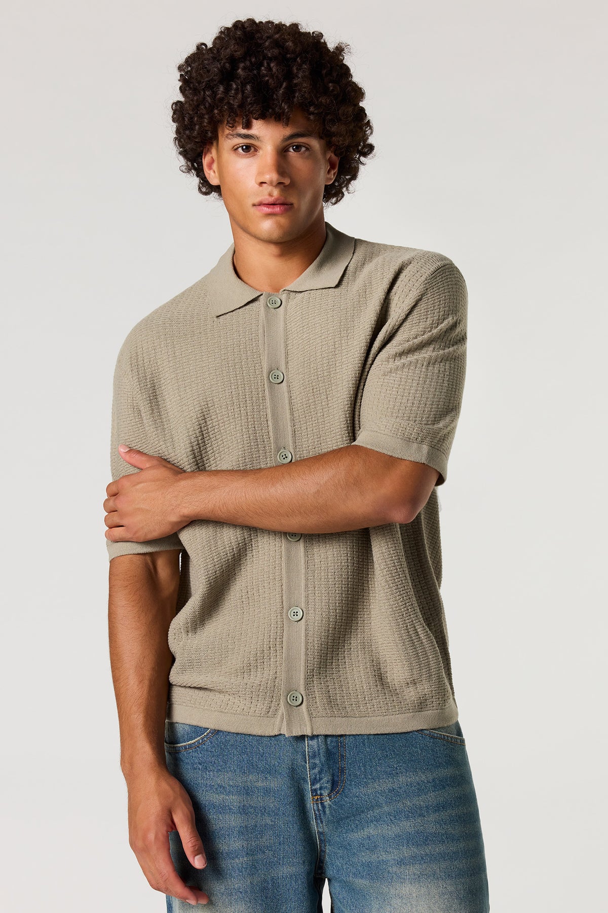 Haut carré boutonné en tricot jacquard