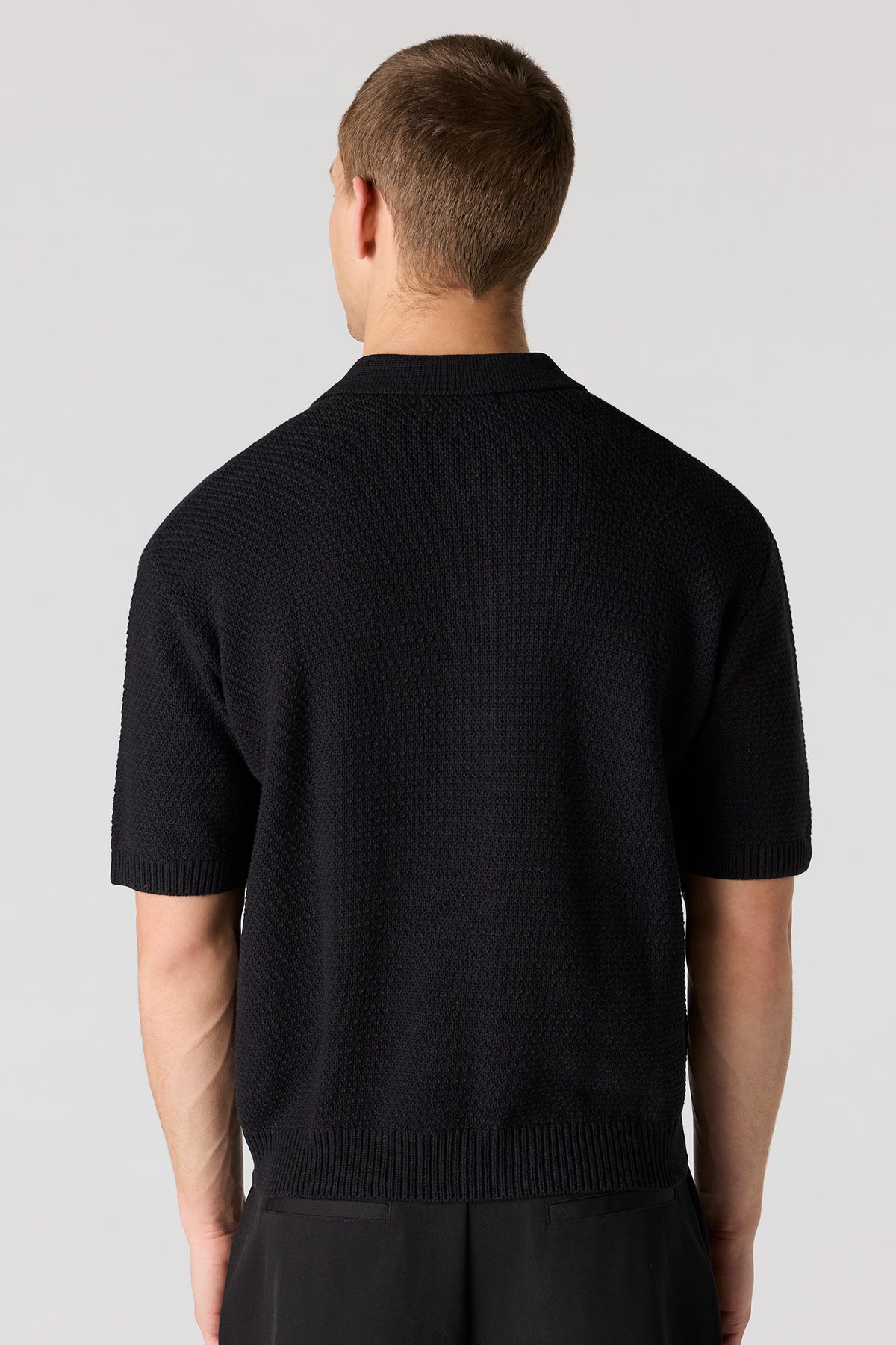 Alt View 2. Crochet Boxy Button-Up Top - Black