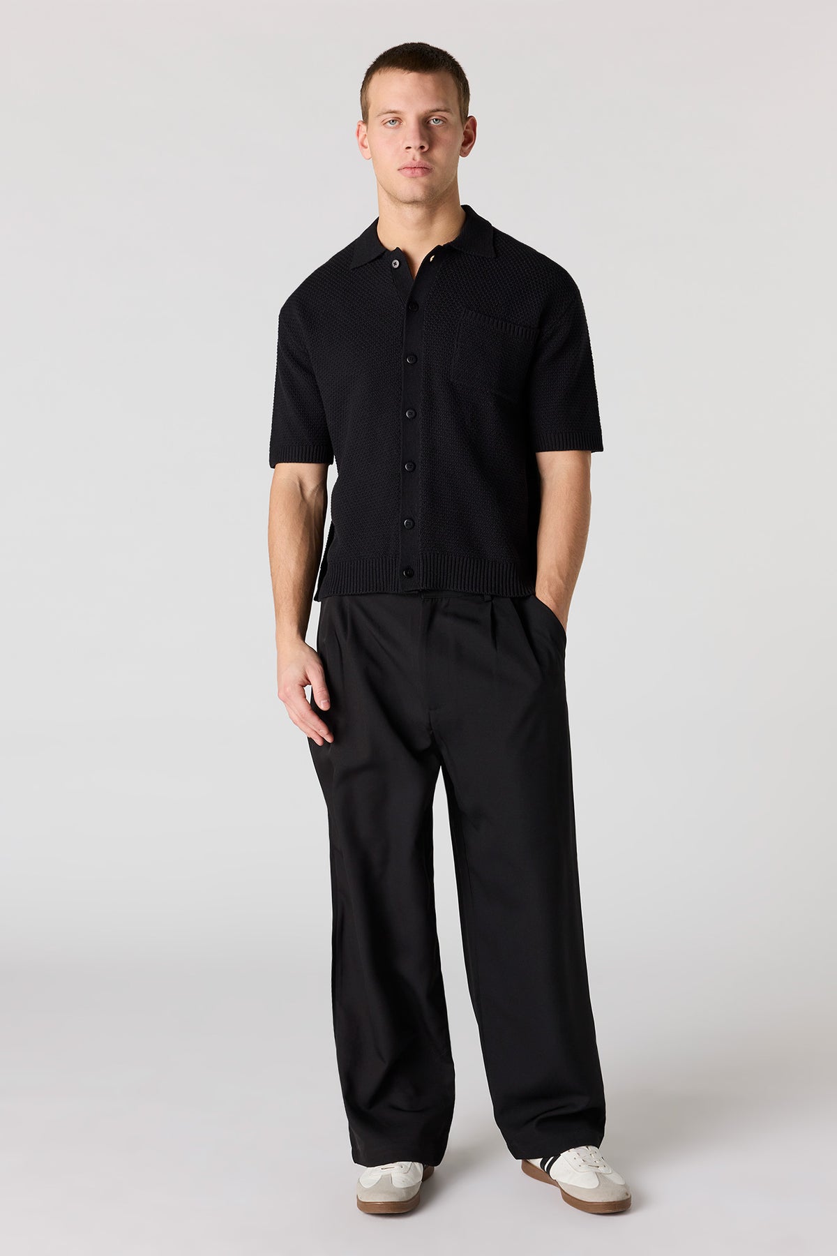 Alt View 3. Crochet Boxy Button-Up Top - Black