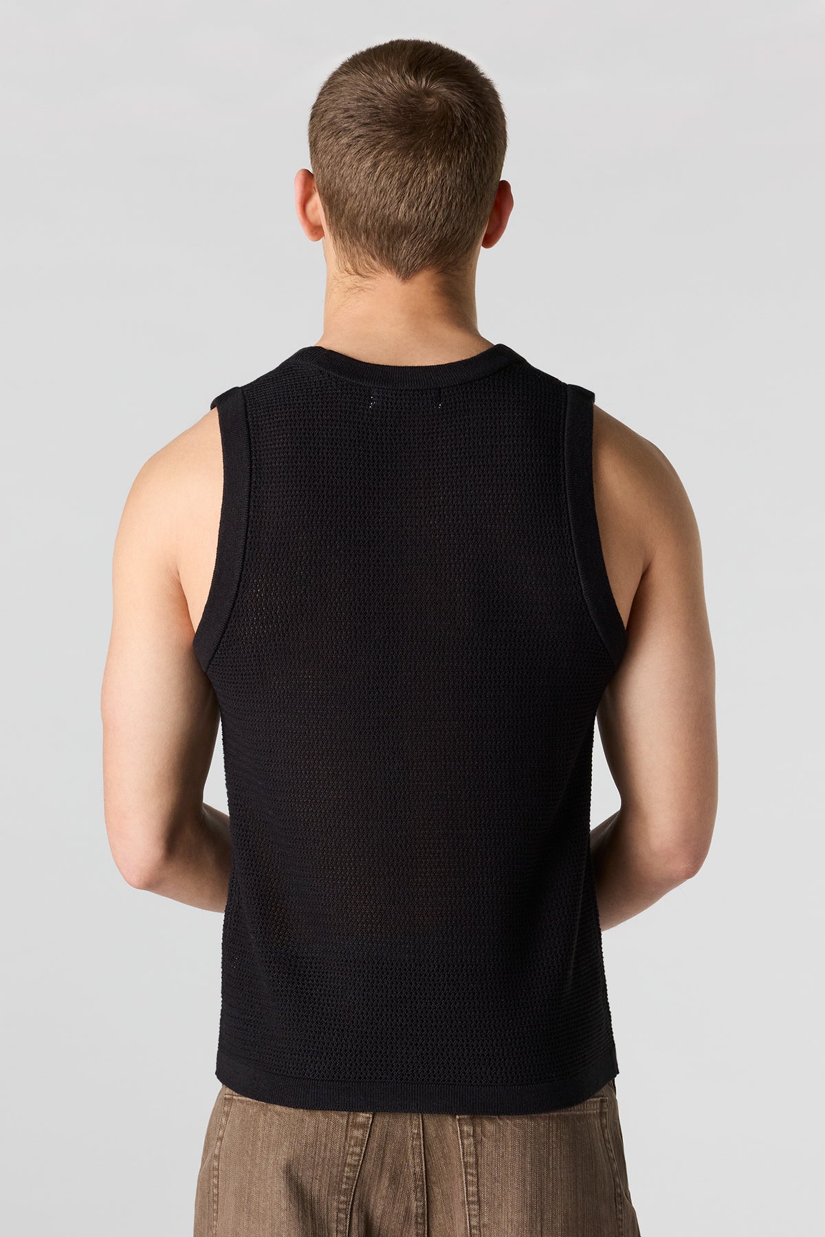 Alt View 2. Open Knit Tank - Black