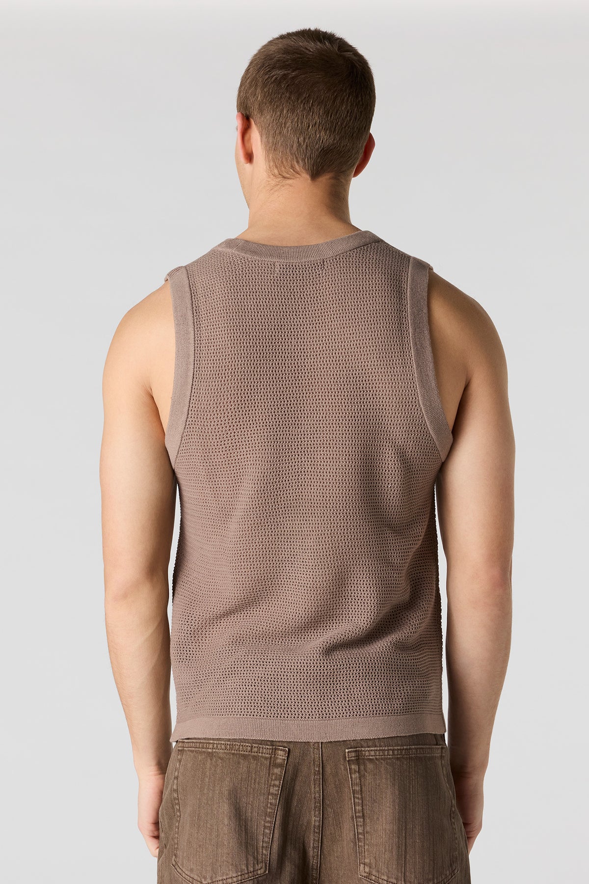 Alt View 2. Open Knit Tank - Light Brown